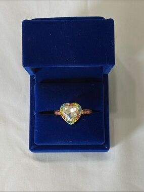 Kurt Geiger Gold Heart Ring with Clear Center and Pink Crystal Band Size 9 NWT
